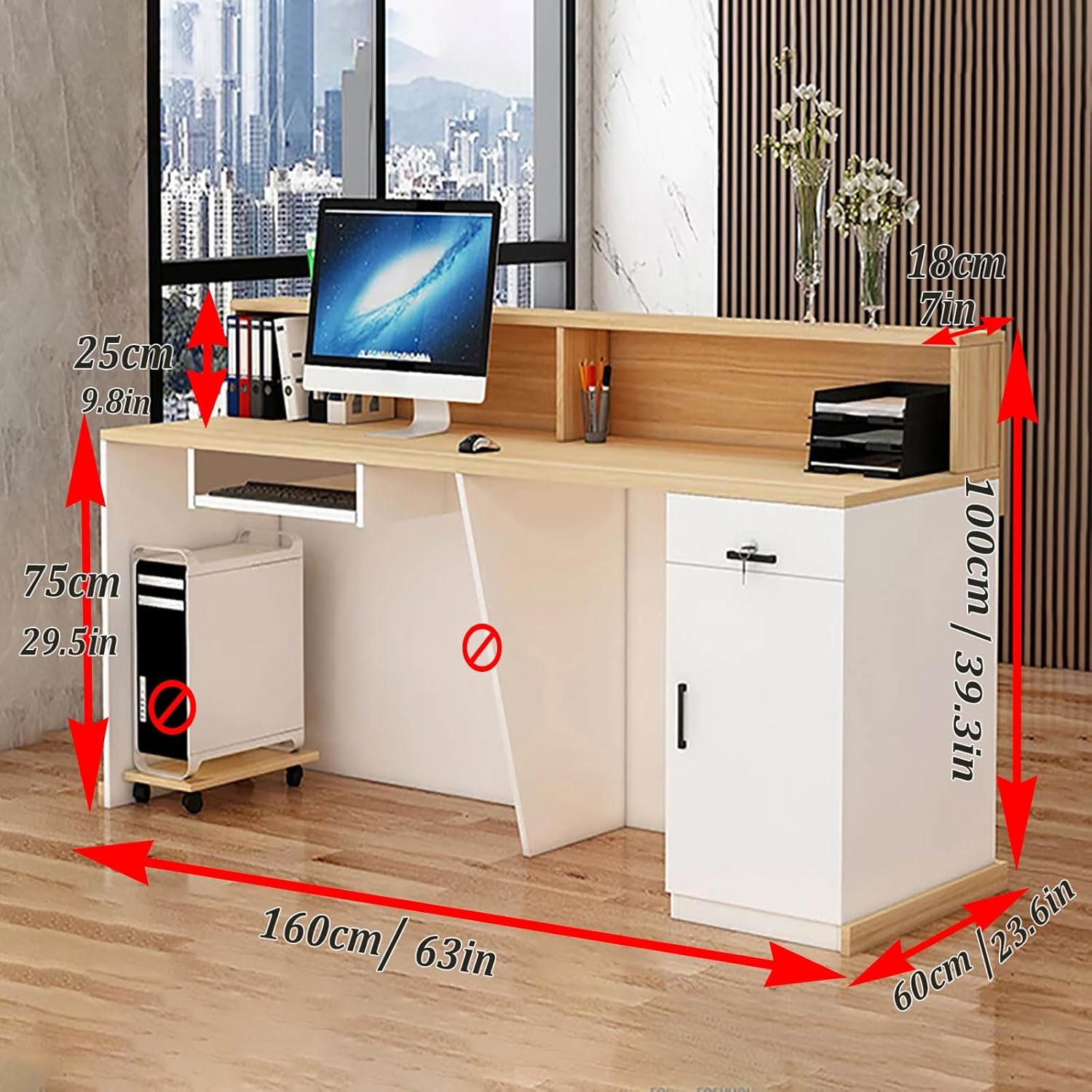Modern Reception Desk with Lockable Drawer and LED Light-1