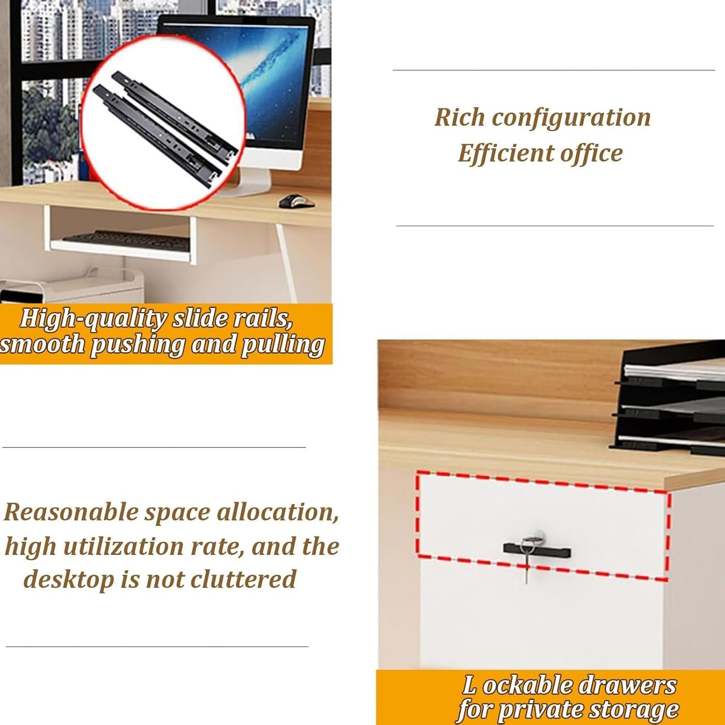 Modern Reception Desk with Lockable Drawer and LED Light-3
