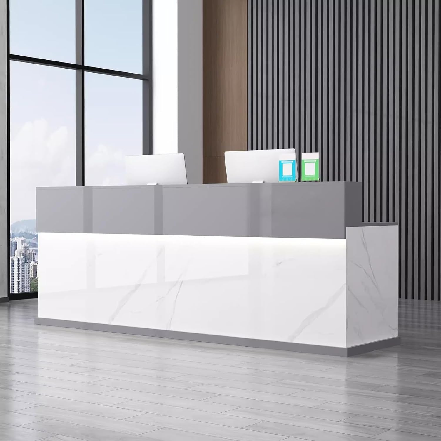 Modern Reception Desk with Lockable Drawer and LED Light-0