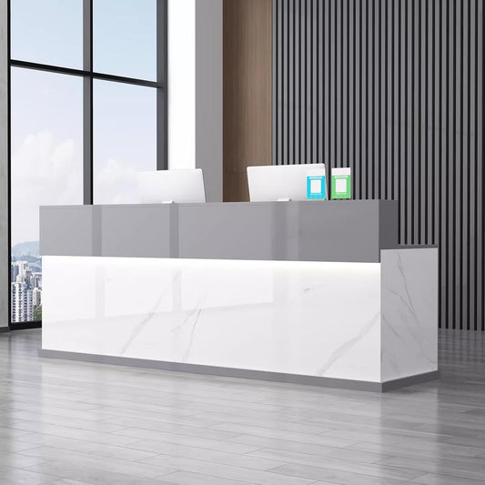 Modern Reception Desk with Lockable Drawer and LED Light-0