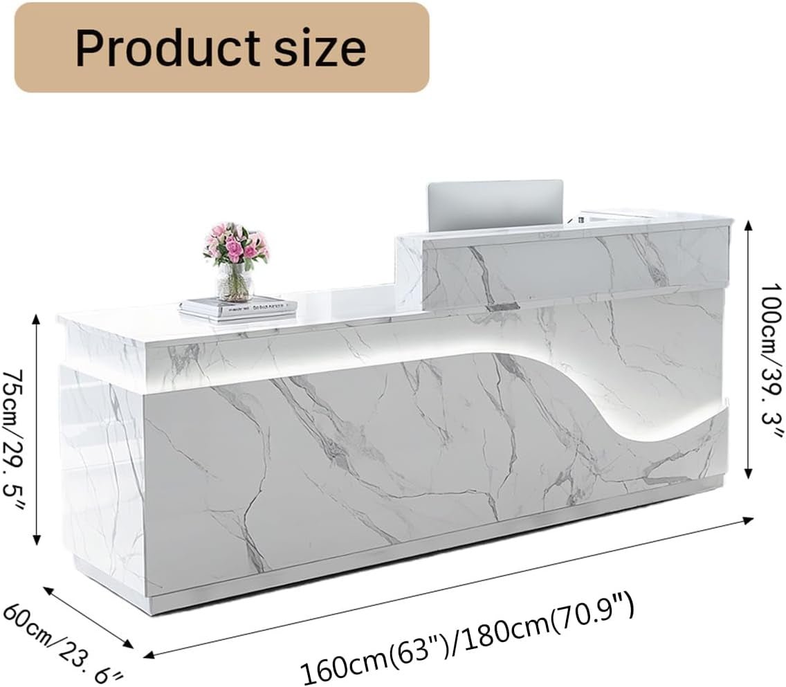 Modern Reception Desk with Locking Drawers and LED Light-1