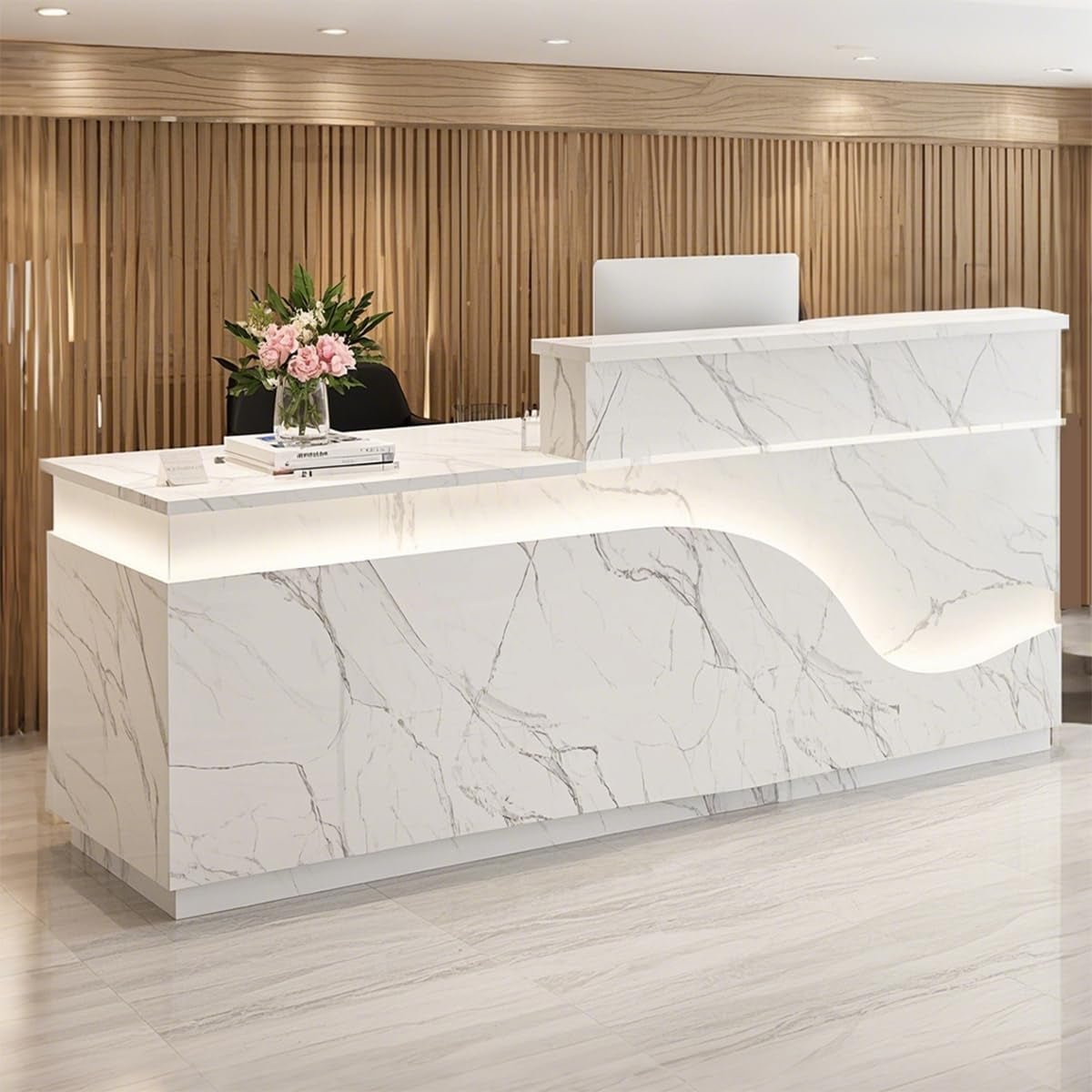 Modern Reception Desk with Locking Drawers and LED Light-0