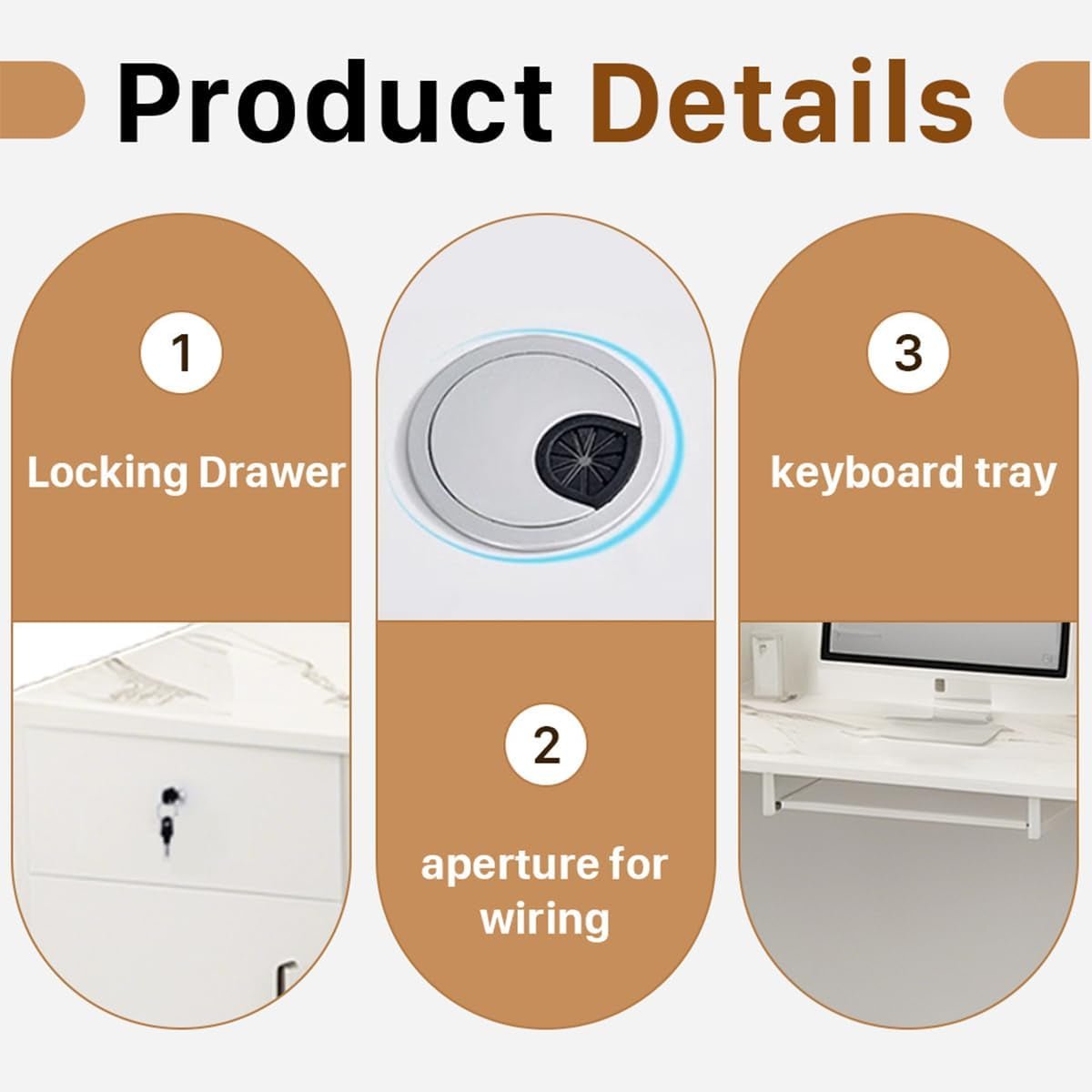 Modern Reception Desk with Locking Drawers and LED Light-4