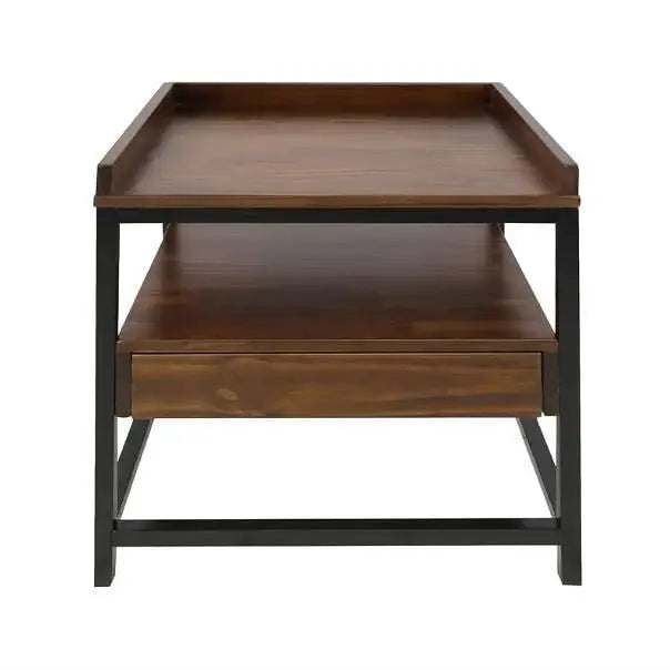 Modern Solid Wood 1-Drawer End Table Nightstand in Mocha Brown and Black Finish - Nightstand