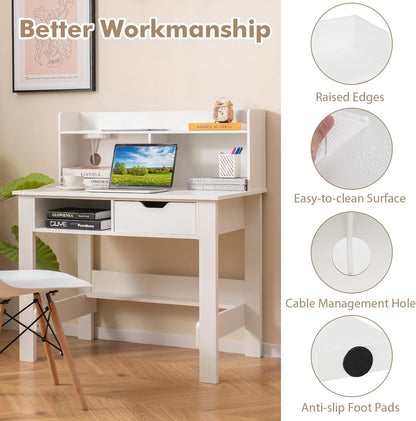 Modern White Computer Desk with Charging Ports and Storage-3
