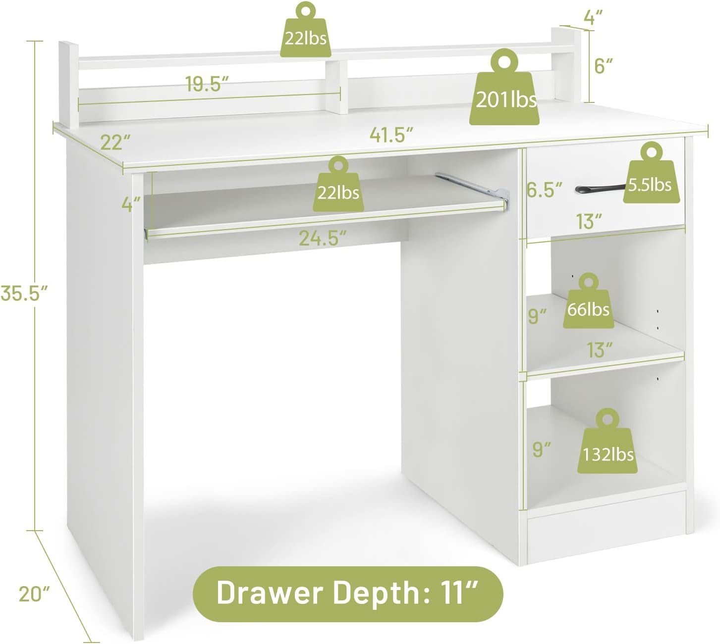 Modern White Desk with Drawer and Keyboard Tray-2