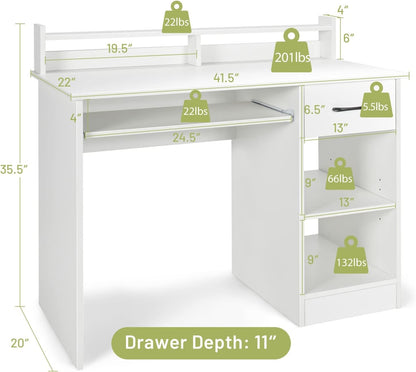 Modern White Desk with Drawer and Keyboard Tray-2