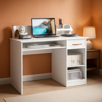 Modern White Desk with Drawer and Keyboard Tray-0