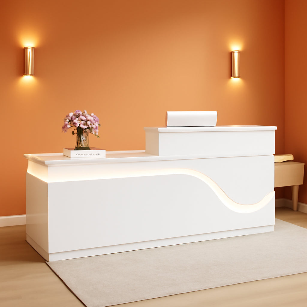 Reception Desk with Counter, Modern Reception Desk, Wooden Counter with Lockable Drawer, Suitable for Office Reception Room Lobby, Checkout Beauty Salon - L-63 * 23.6 * 39.3In-0