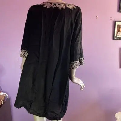 Black kaftan sleeve dress size large with white embroidered trim Mollo Rello Women’s Dress