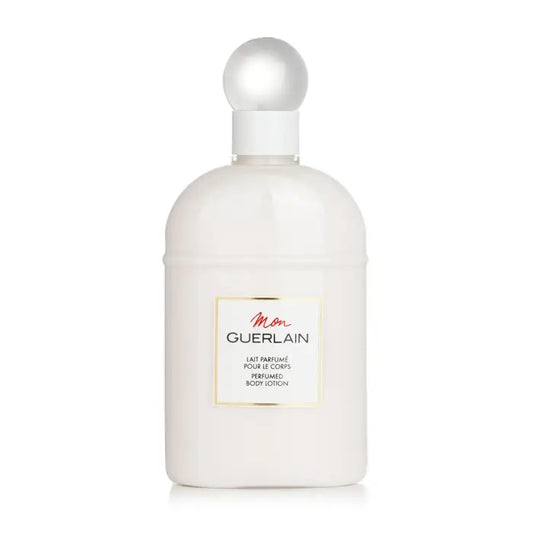 White Guerlain body lotion bottle with spherical cap for Mon Guerlain perfumed body care