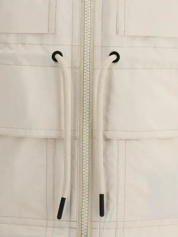 White Puffer Jacket with Central Zipper and Drawstrings, Moncler Grenoble Nimba Parka