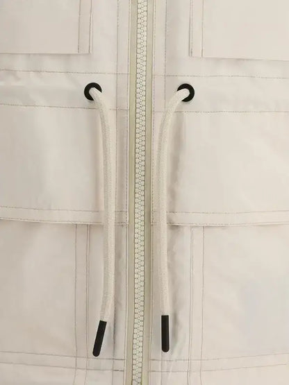 White Puffer Jacket with Central Zipper and Drawstrings, Moncler Grenoble Nimba Parka