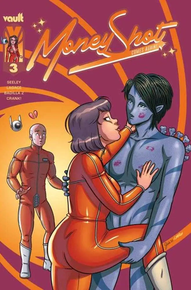 Comic book cover of Money Shot Comes Again #3 with romance and sci-fi characters
