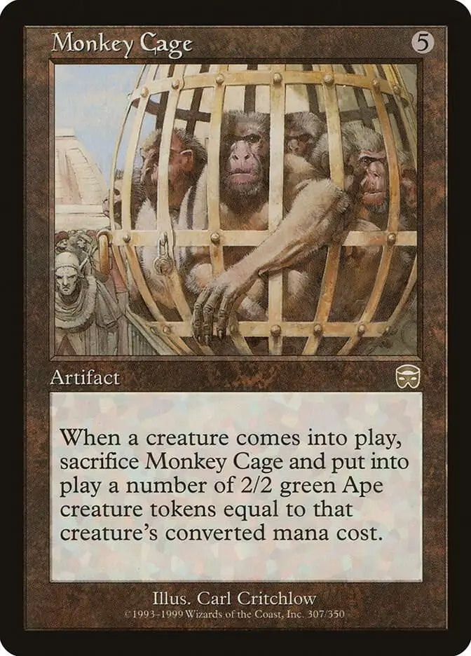 Magic The Gathering Monkey Cage artifact card from Mercadian Masques creating green Ape tokens