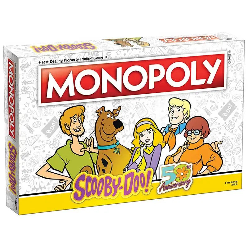 Scooby-Doo themed Monopoly game box featuring cartoon characters and monstrous locations