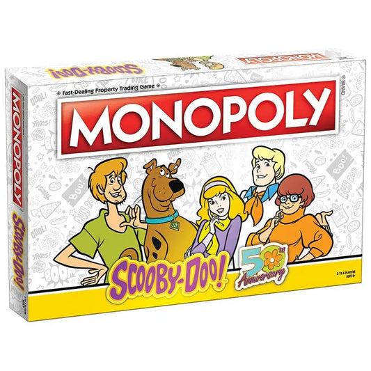 Scooby-Doo themed Monopoly game box featuring cartoon characters and monstrous locations