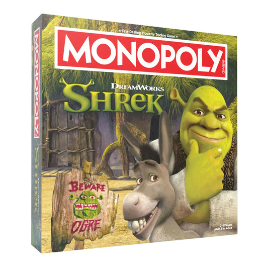 Shrek-themed Monopoly game displayed in a product called Monopoly Shrek