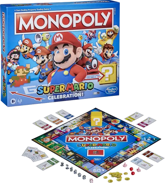 Super Mario Monopoly game from Monopoly Super Mario Celebration featuring colorful Mario-themed gameplay