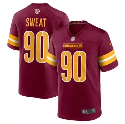 Washington Commanders burgundy and gold jersey with number 90, Nike Player Game Jersey
