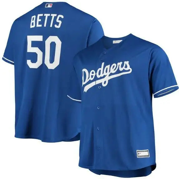 Blue Dodgers baseball jersey worn by Mookie Betts Los Angeles Dodgers replica player jersey