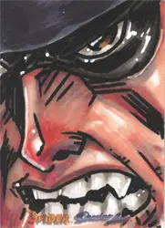 Close-up of a grimacing mouth and nose on Moonstone Domino Sketch Card by Pez! V3