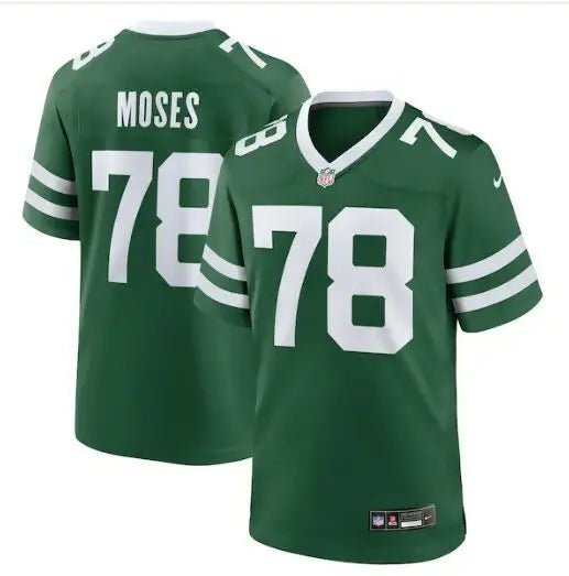 Green Morgan Moses New York Jets Nike game jersey with number 78 for Jets Nike game apparel