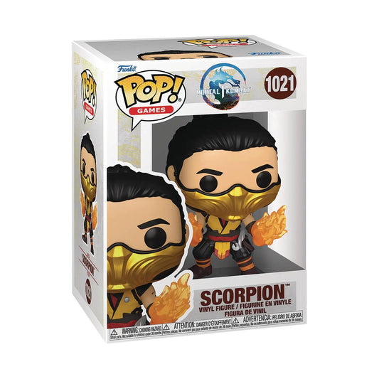 Mortal Kombat Scorpion Funko Pop! vinyl figure 1021 with gold mask and flame effects
