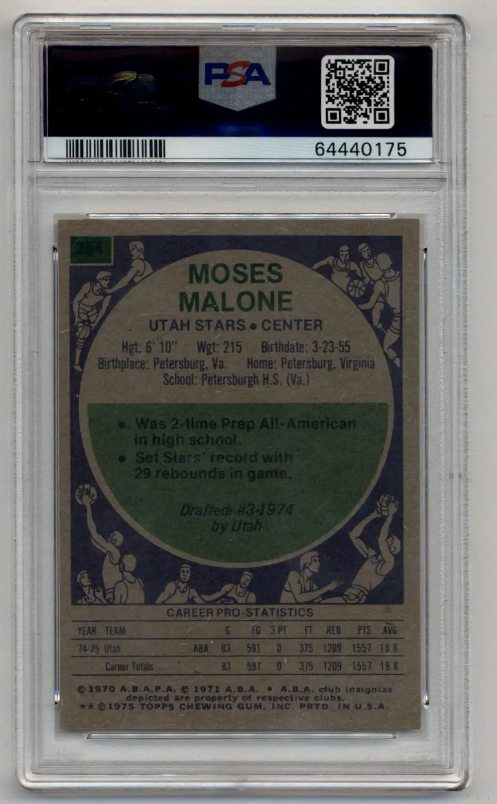 Graded 1975 Topps Moses Malone rookie basketball card PSA 8 Near Mint-Mint