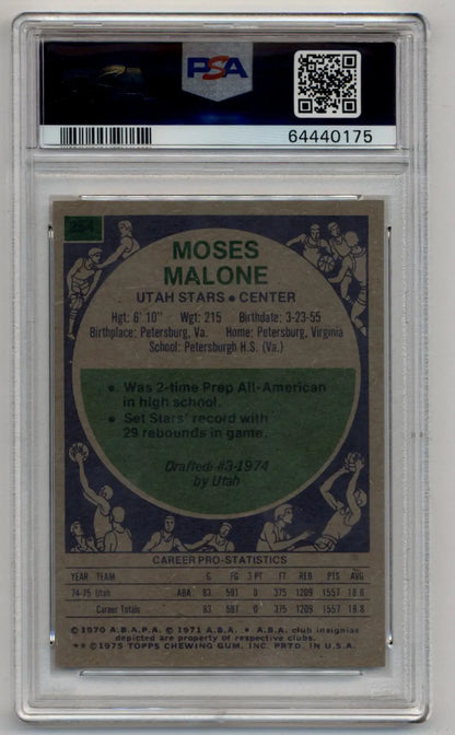 Graded 1975 Topps Moses Malone rookie basketball card PSA 8 Near Mint-Mint