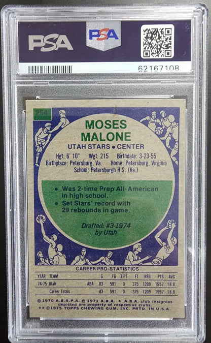 Moses Malone 1975 Topps Rookie #254 PSA 8 Nm-Mint vintage trading card image