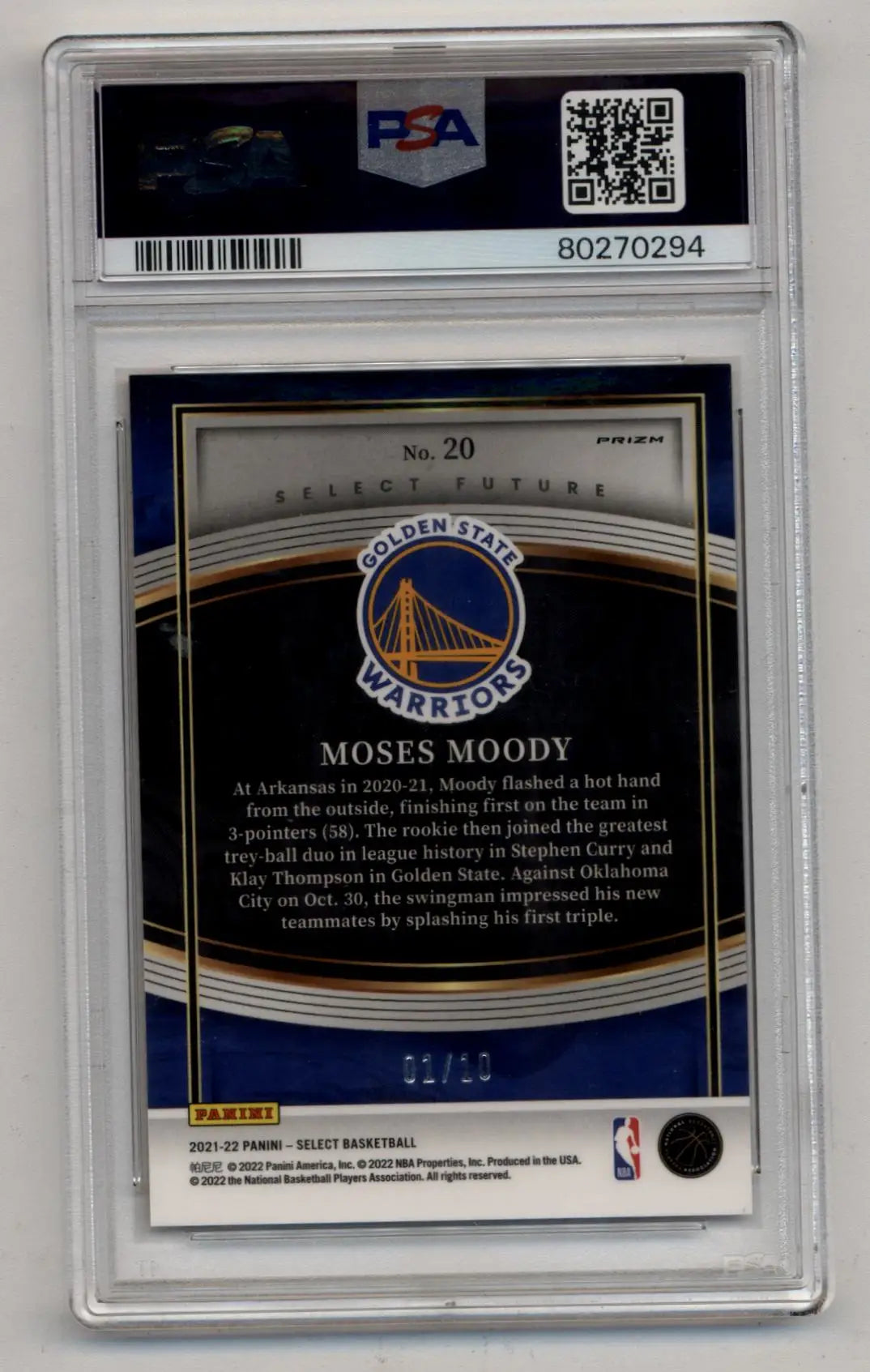 Moses Moody 2021-22 Select Select Futures Gold 01/10 PSA 10 Gem Mint - Singles