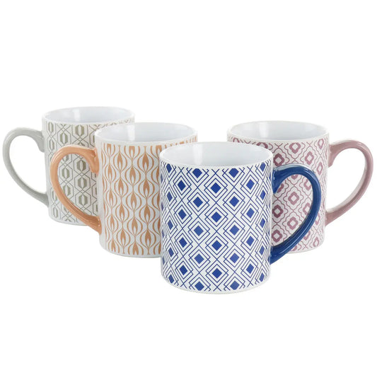 Mr. Coffee Bliss 4 Piece 20oz Can Shaped Stoneware Mug Set in Assorted Colors and Patterns - Mugs