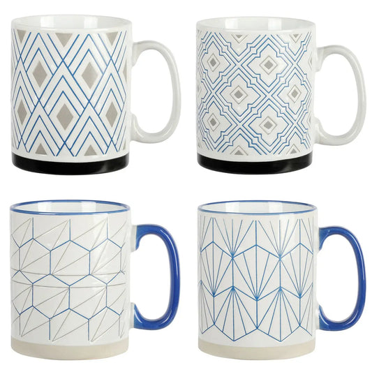 Mr. Coffee Parkmill 17oz 4 Piece Stoneware Coffee Mug Set in Assorted Designs - Cups