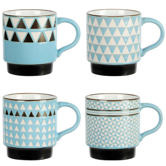 Mr. Coffee Prime Valley 4 Piece 15 Ounce Stackable Coffee Mug Set in Assorted Designs - Cups