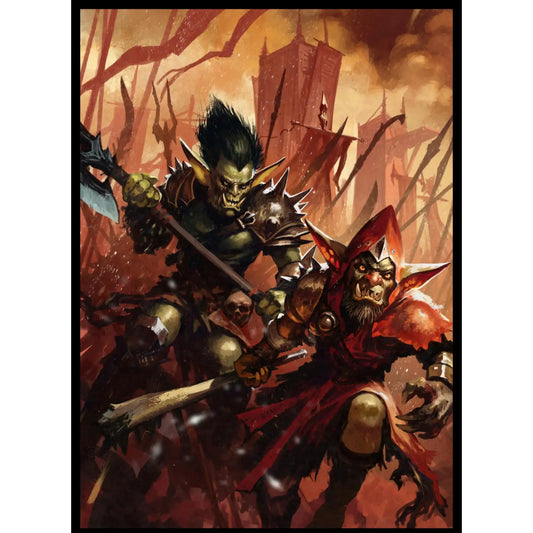 Two goblin warriors in battle on MTG Goblin Army TCG Card Art Sleeves for gathering Pokémon fans