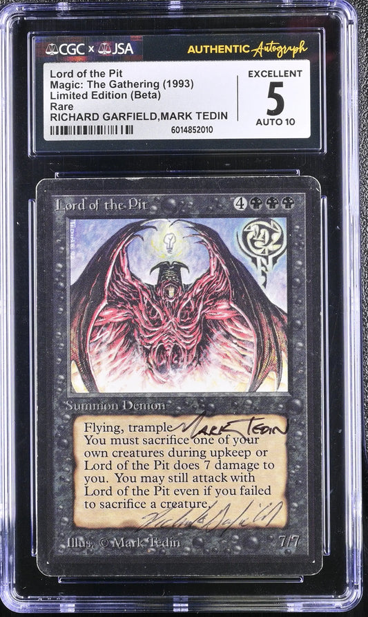 Graded Magic The Gathering Lord of the Pit beta edition card with JSA Tedin & Garfield autograph