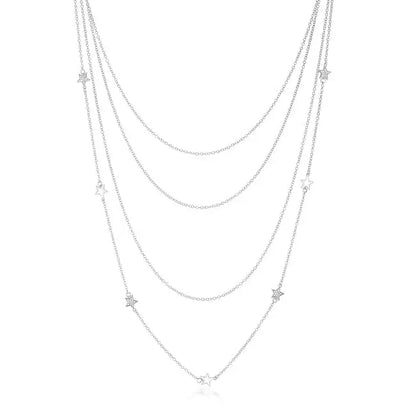Multi-Chain Rhodium Star Necklace with CZ - Necklaces
