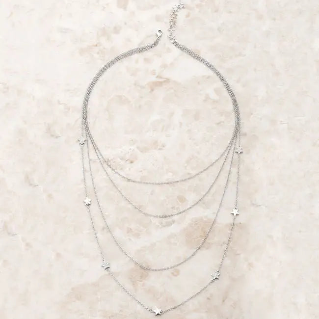 Multi-Chain Rhodium Star Necklace with CZ - Necklaces