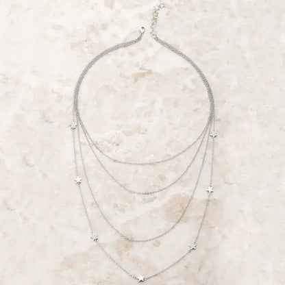Multi-Chain Rhodium Star Necklace with CZ - Necklaces