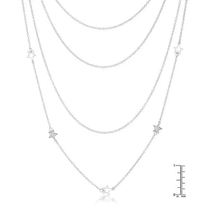 Multi-Chain Rhodium Star Necklace with CZ - Necklaces