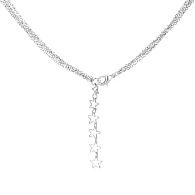 Multi-Chain Rhodium Star Necklace with CZ - Necklaces