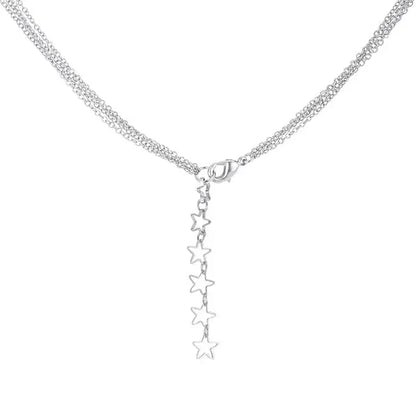 Multi-Chain Rhodium Star Necklace with CZ - Necklaces