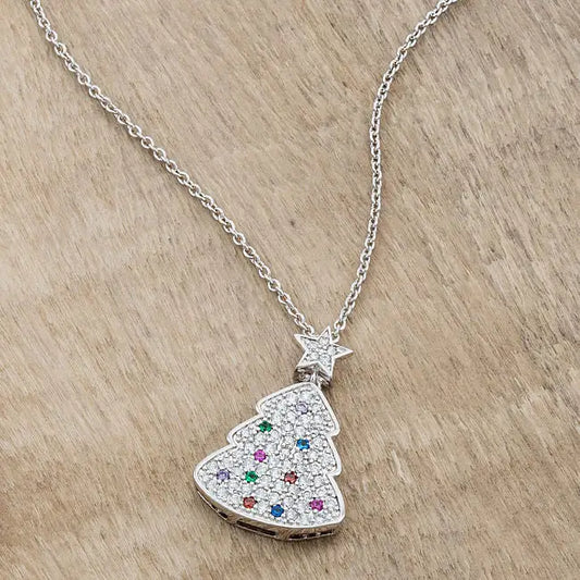 Multicolor Christmas Tree Drop Necklace - Necklace