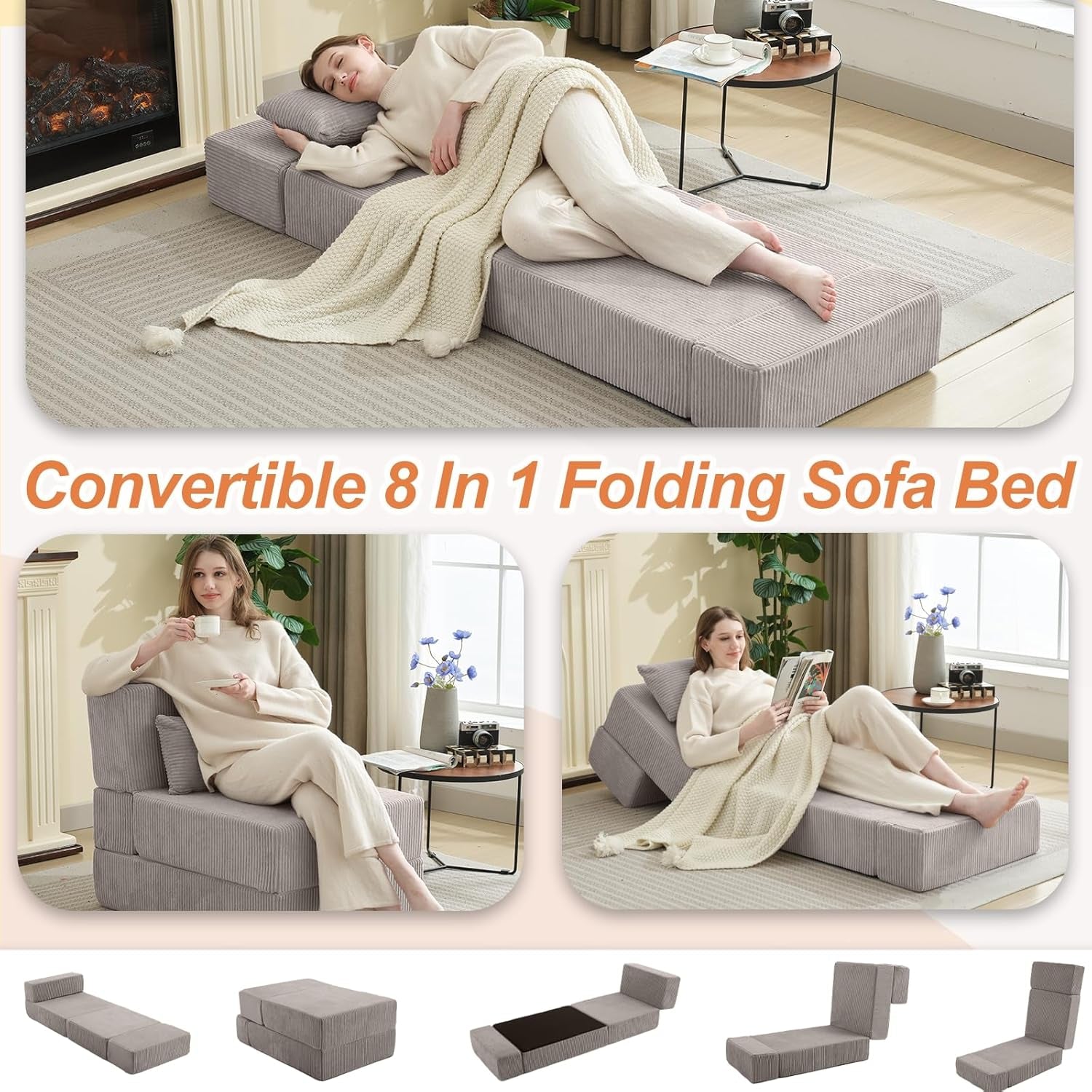 Multifunctional Folding Sofa Bed With Adjustable Backrest-4