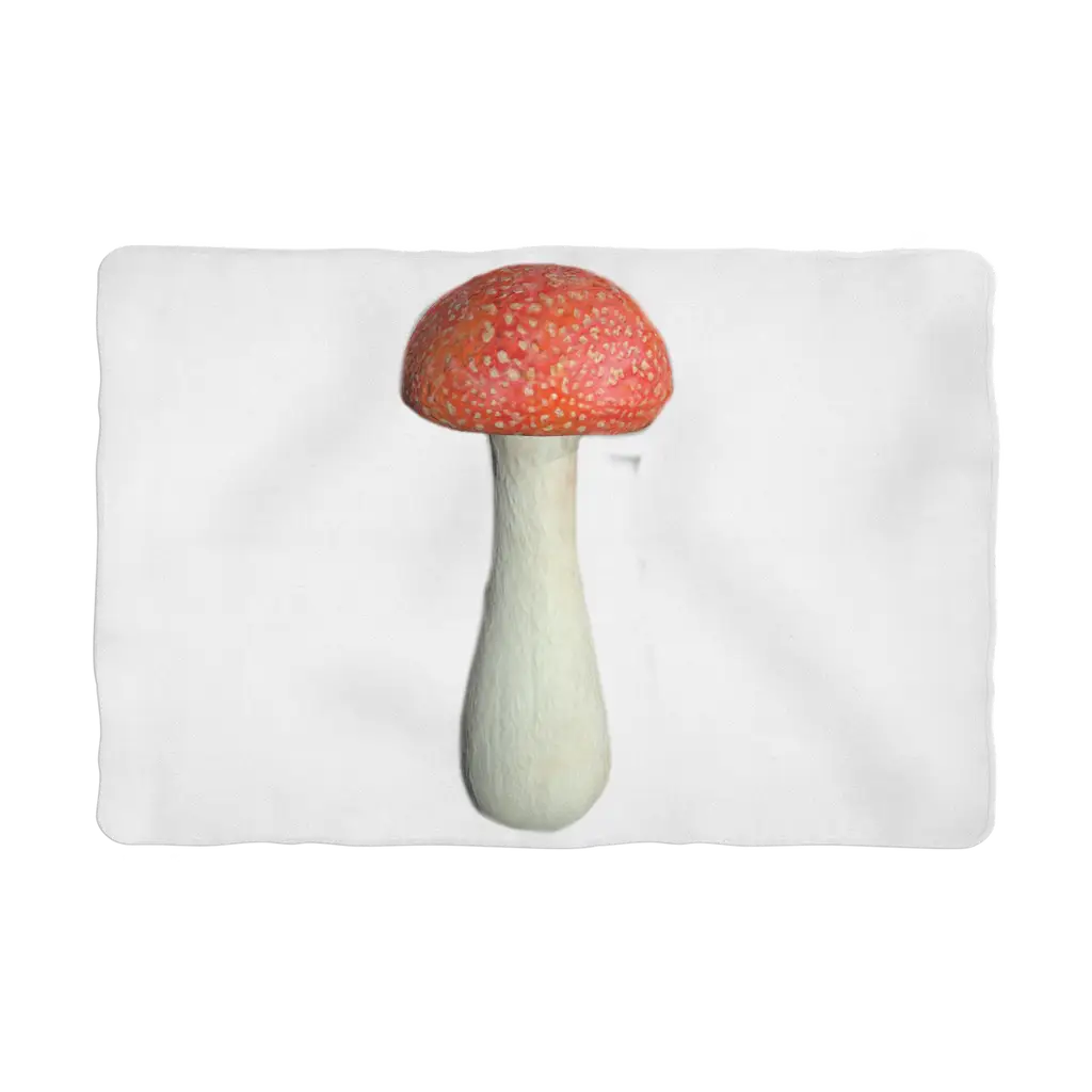 Bright red mushroom with white stalk on Mushroom Sublimation Pet Blanket, perfect for business days