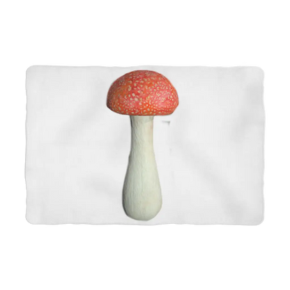 Bright red mushroom with white stalk on Mushroom Sublimation Pet Blanket, perfect for business days