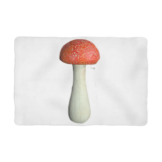 Bright red mushroom with white stalk on Mushroom Sublimation Pet Blanket, perfect for business days