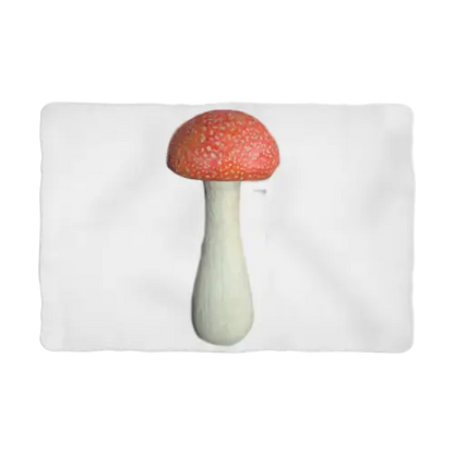 Vibrant red mushroom with white stem on Mushroom Sublimation Pet Blanket, perfect for cozy comfort during business days