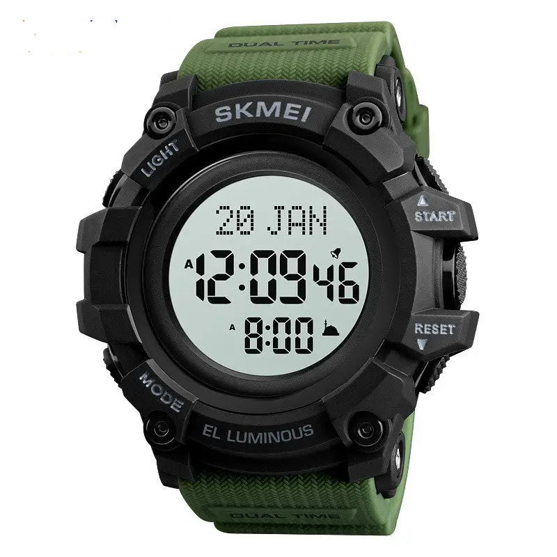 Muslim Watch: Fashionable Azan Qibla Wristwatch for Men - Army green and white - Wristwatch for Men